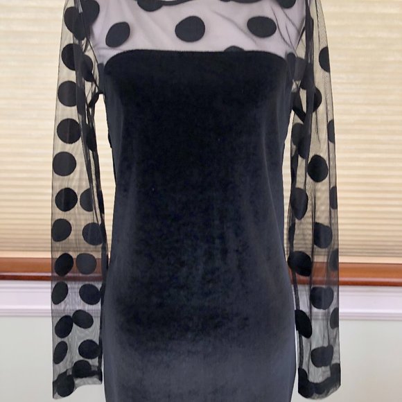 BCBGeneration Velvet Witchy Mesh Polka Dot & Open Back Dress Fairy Grunge Goth - Picture 6 of 12